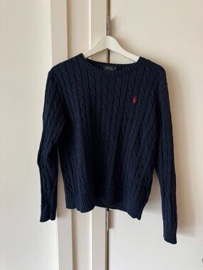 POLO RALPH LAUREN CREW NECK CABLE KNIT 100% COTTON SWEATER SIZE LARGE